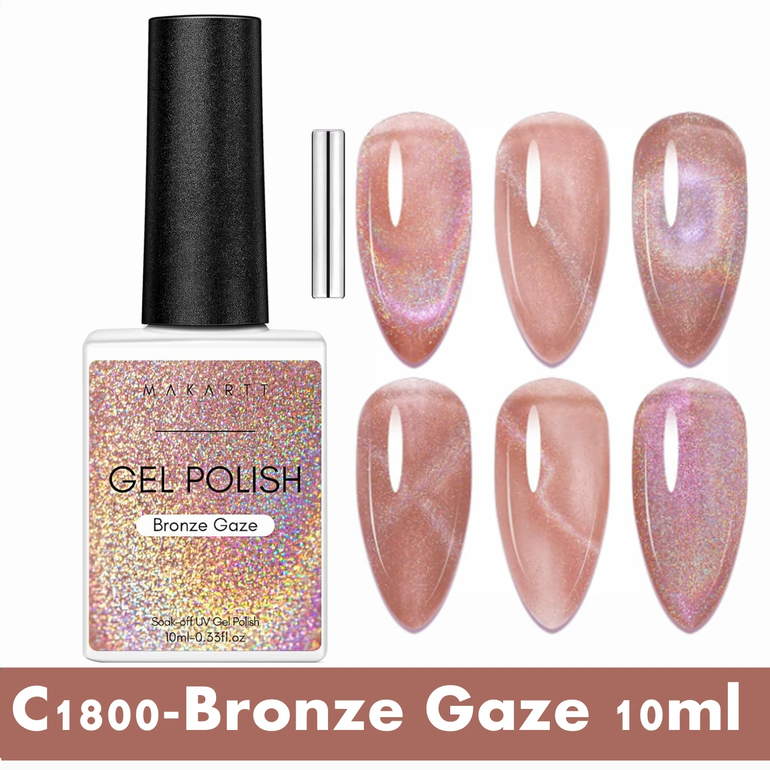 Makartt Cat Eye Gel Nail Polish - 10ml Premium Holographic Magnetic Gel with Magnet Stick, Shimmery Galaxy Effect, Long-Lasting - Image 7