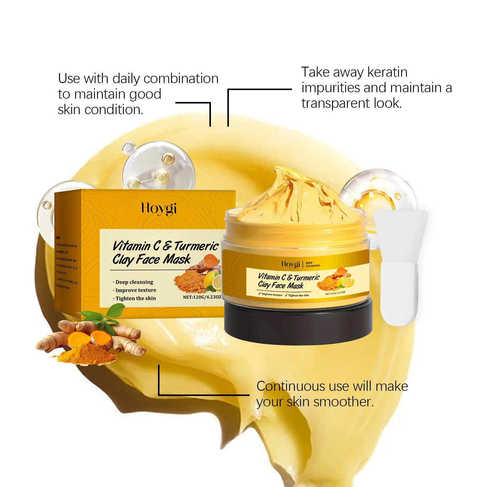 Hoygi Turmeric Clay Mask 120g Winter Hydrating Deep Cleansing Pore Purifying Facial Treatment Oil Control Mud Mask - Image 5