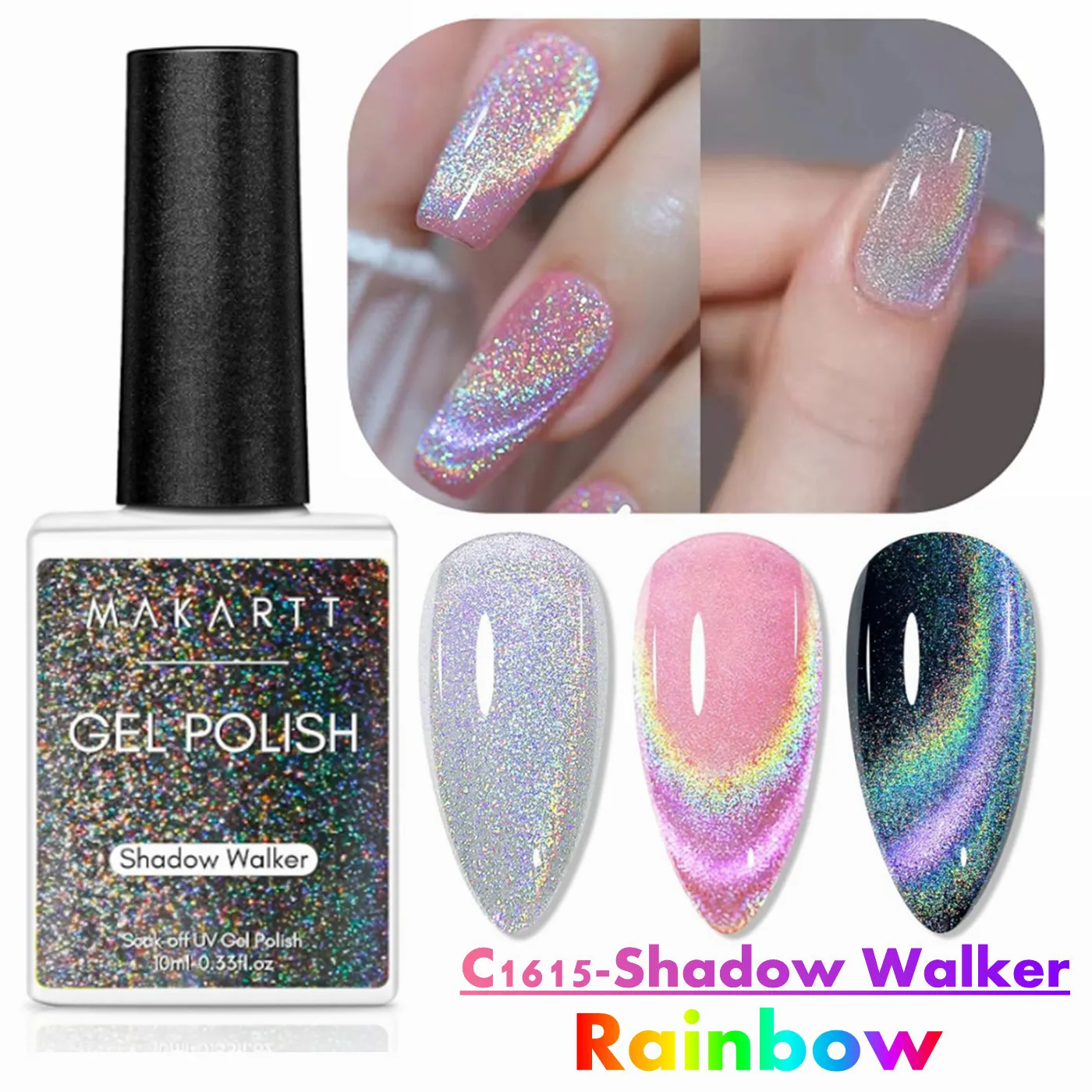 Makartt Cat Eye Gel Nail Polish - 10ml Premium Holographic Magnetic Gel with Magnet Stick, Shimmery Galaxy Effect, Long-Lasting - Image 17