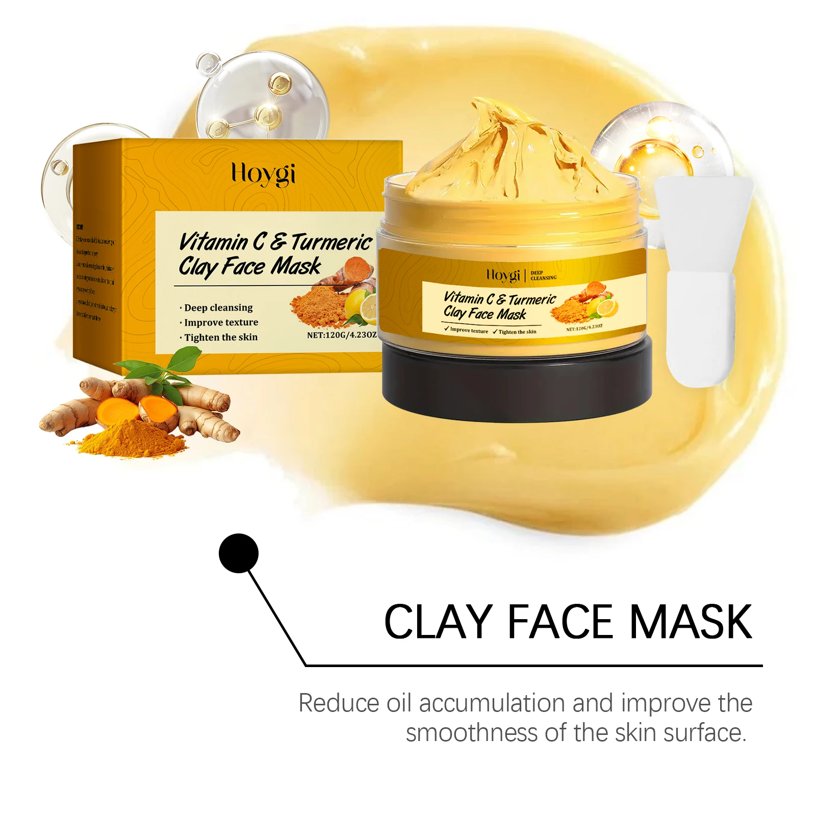 Hoygi Turmeric Clay Mask 120g Winter Hydrating Deep Cleansing Pore Purifying Facial Treatment Oil Control Mud Mask - Image 6