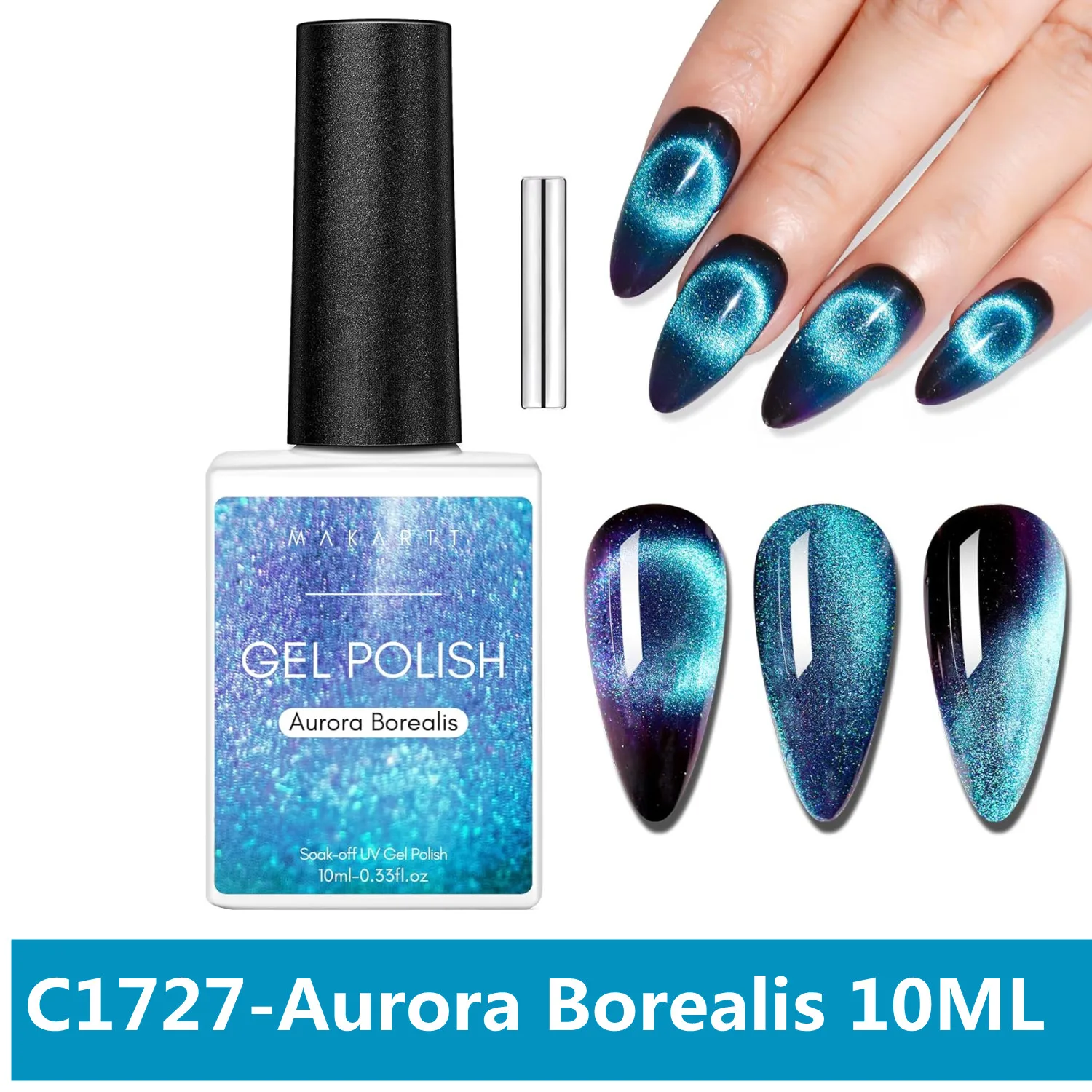 Makartt Cat Eye Gel Nail Polish - 10ml Premium Holographic Magnetic Gel with Magnet Stick, Shimmery Galaxy Effect, Long-Lasting - Image 18