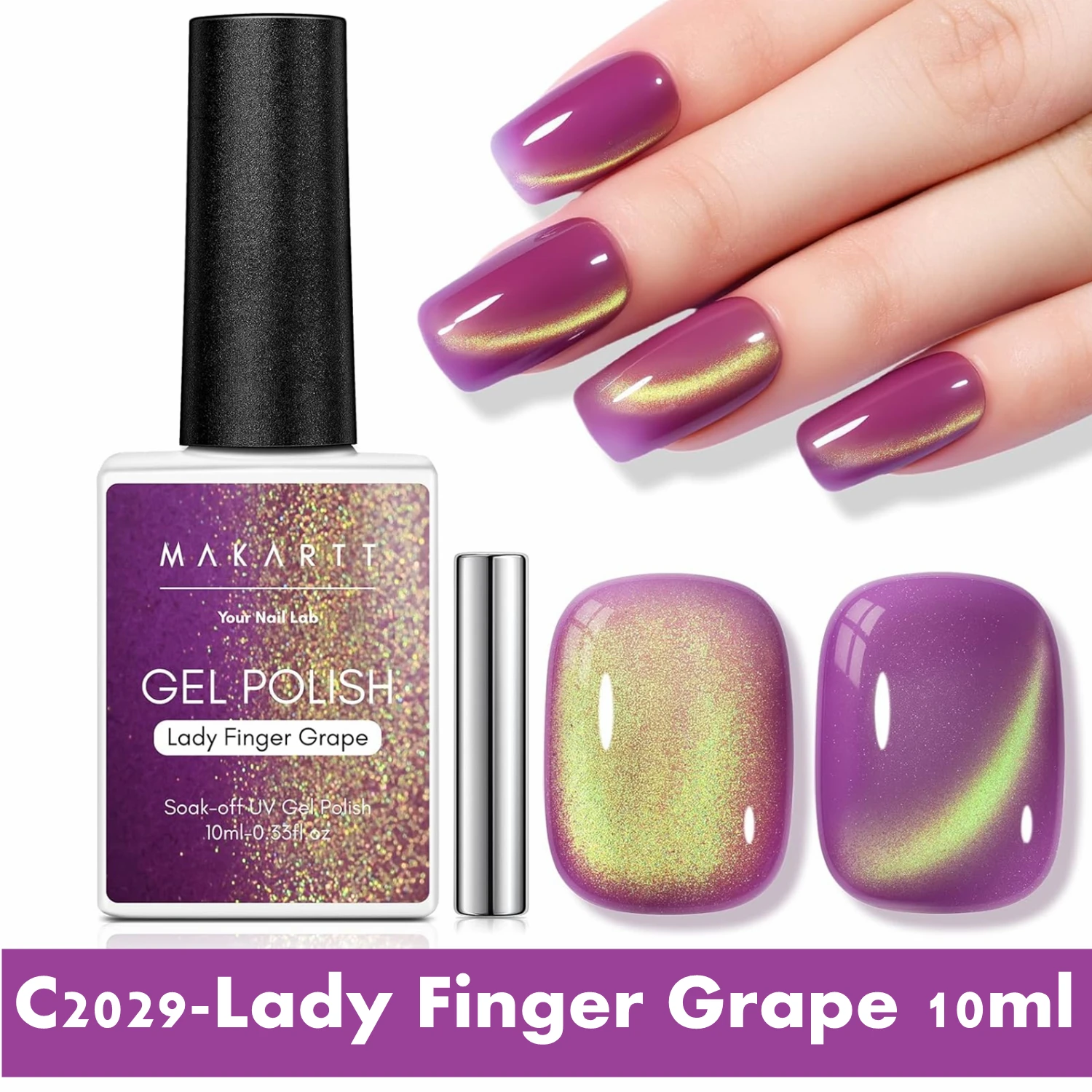 Makartt Cat Eye Gel Nail Polish - 10ml Premium Holographic Magnetic Gel with Magnet Stick, Shimmery Galaxy Effect, Long-Lasting - Image 10