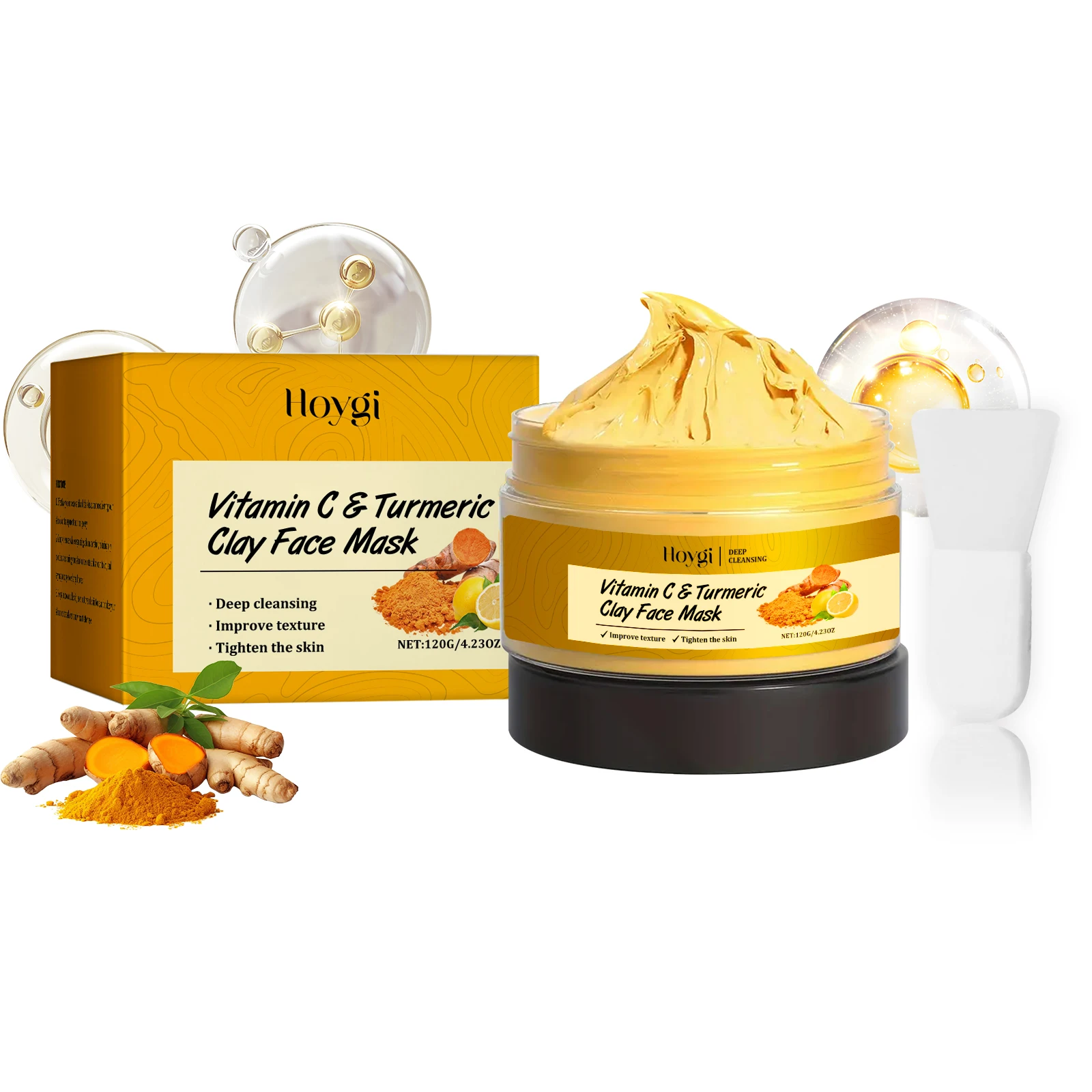 Hoygi Turmeric Clay Mask 120g Winter Hydrating Deep Cleansing Pore Purifying Facial Treatment Oil Control Mud Mask - Image 8