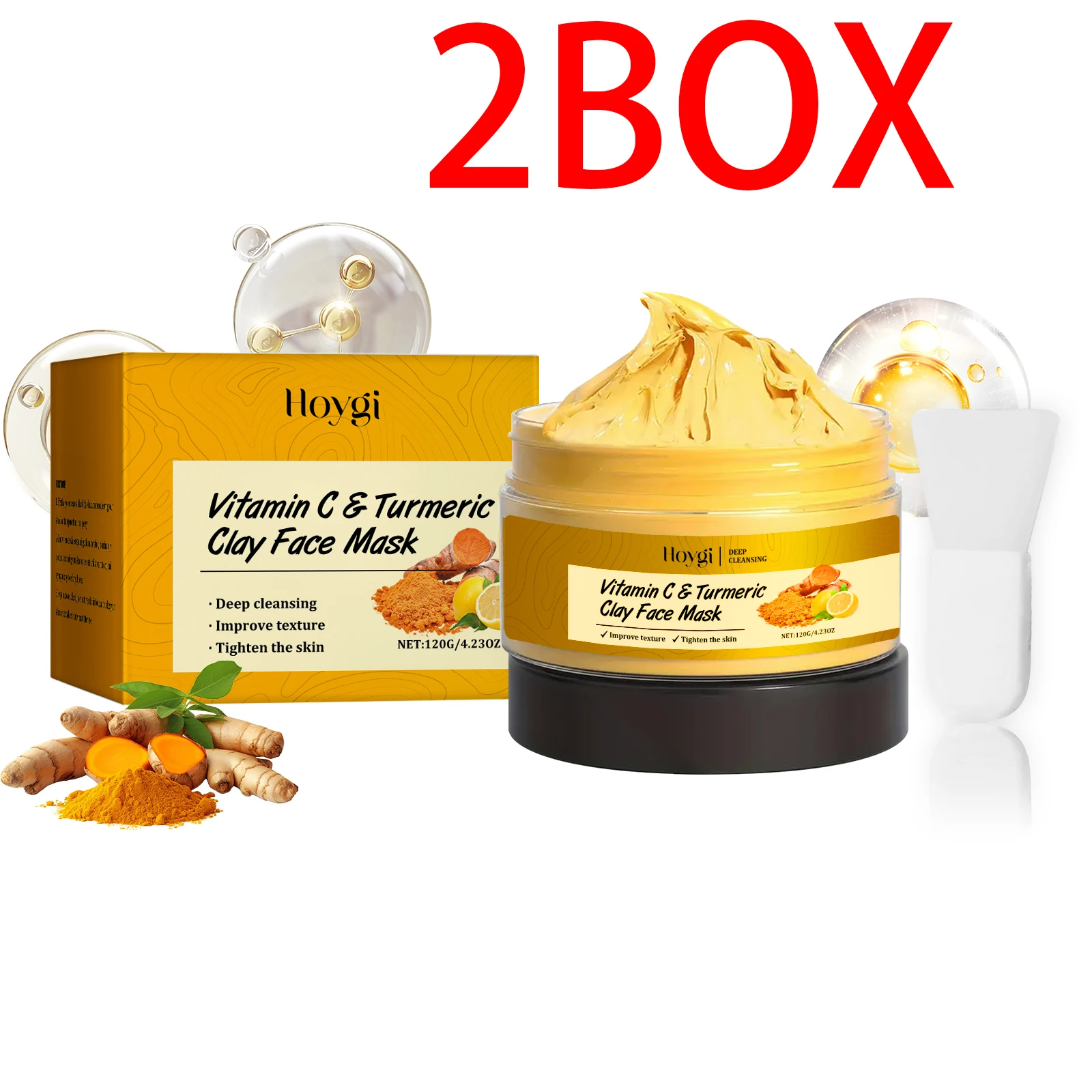 Hoygi Turmeric Clay Mask 120g Winter Hydrating Deep Cleansing Pore Purifying Facial Treatment Oil Control Mud Mask - Image 7