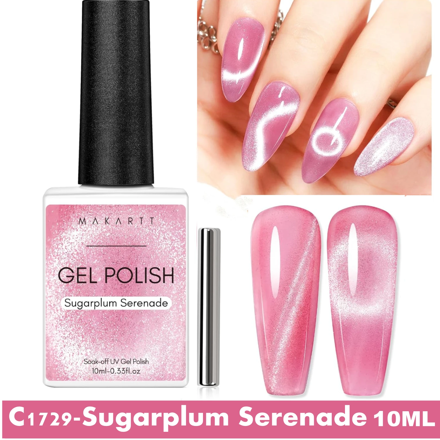 Makartt Cat Eye Gel Nail Polish - 10ml Premium Holographic Magnetic Gel with Magnet Stick, Shimmery Galaxy Effect, Long-Lasting - Image 8